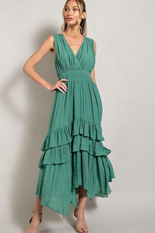 Angela V Neck Ruffle Maxi Dress - Hey Hunni LLC