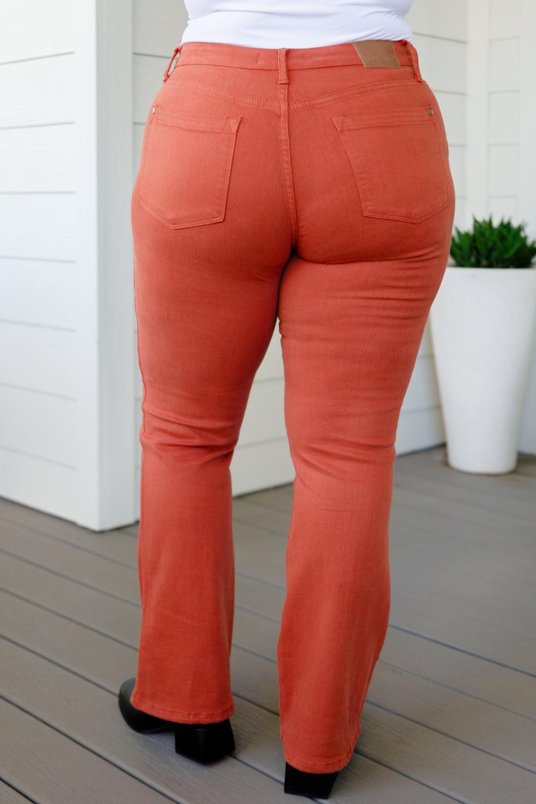 Autumn Mid Rise Slim Bootcut Jeans in Terracotta - Hey Hunni LLC