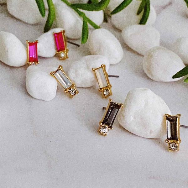 Baguette Cut Stone Stud Earrings - Hey Hunni LLC