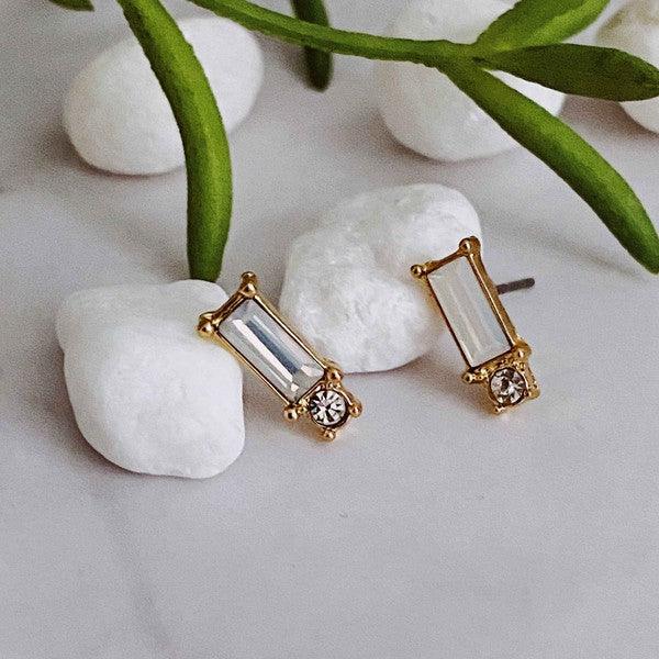 Baguette Cut Stone Stud Earrings - Hey Hunni LLC