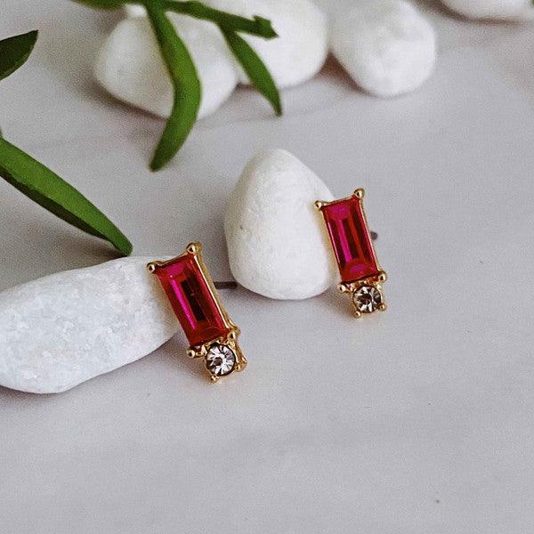 Baguette Cut Stone Stud Earrings - Hey Hunni LLC