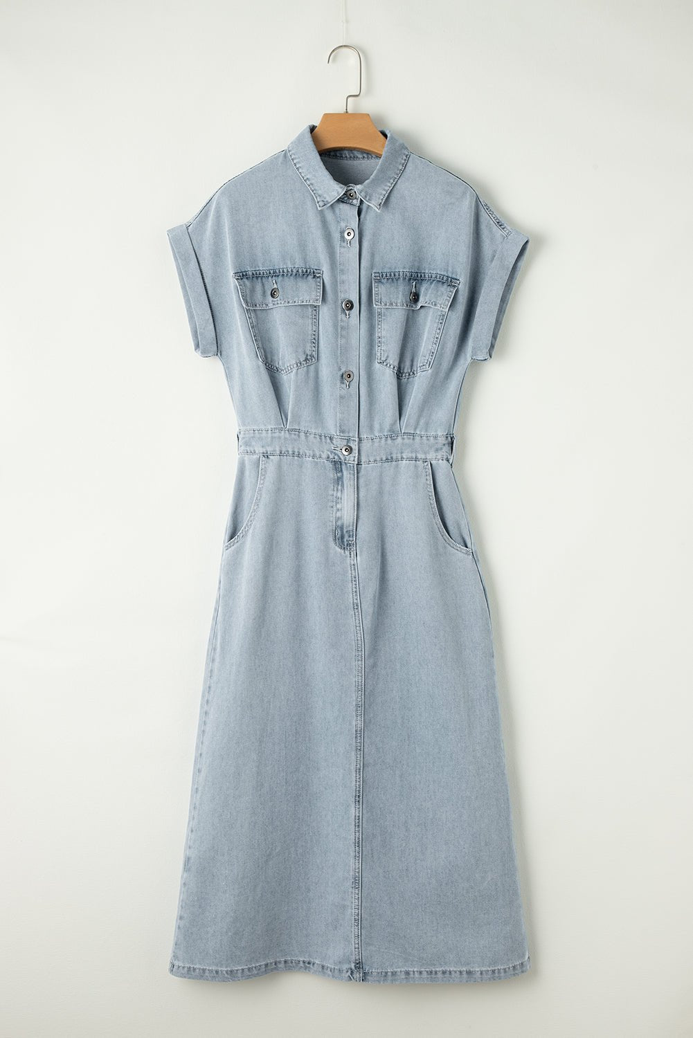 Beau Blue Short Batwing Sleeve Slit Back Denim Dress - Hey Hunni LLC