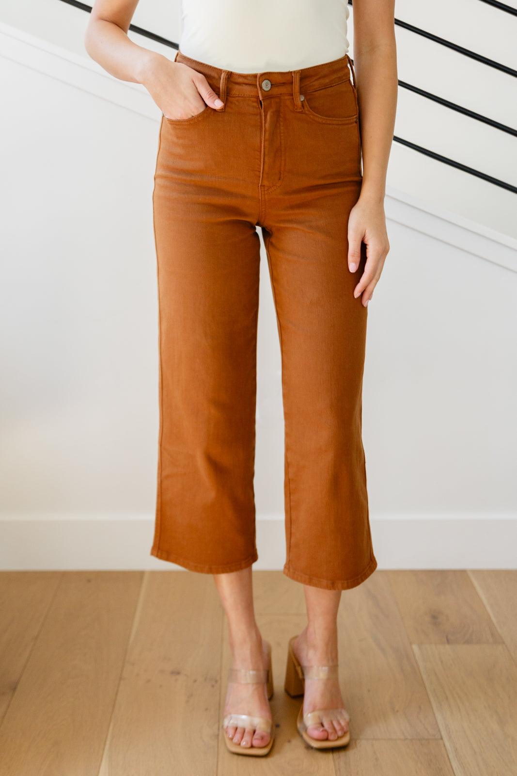 Briar High Rise Control Top Wide Leg Crop Jeans in Camel - Hey Hunni LLC