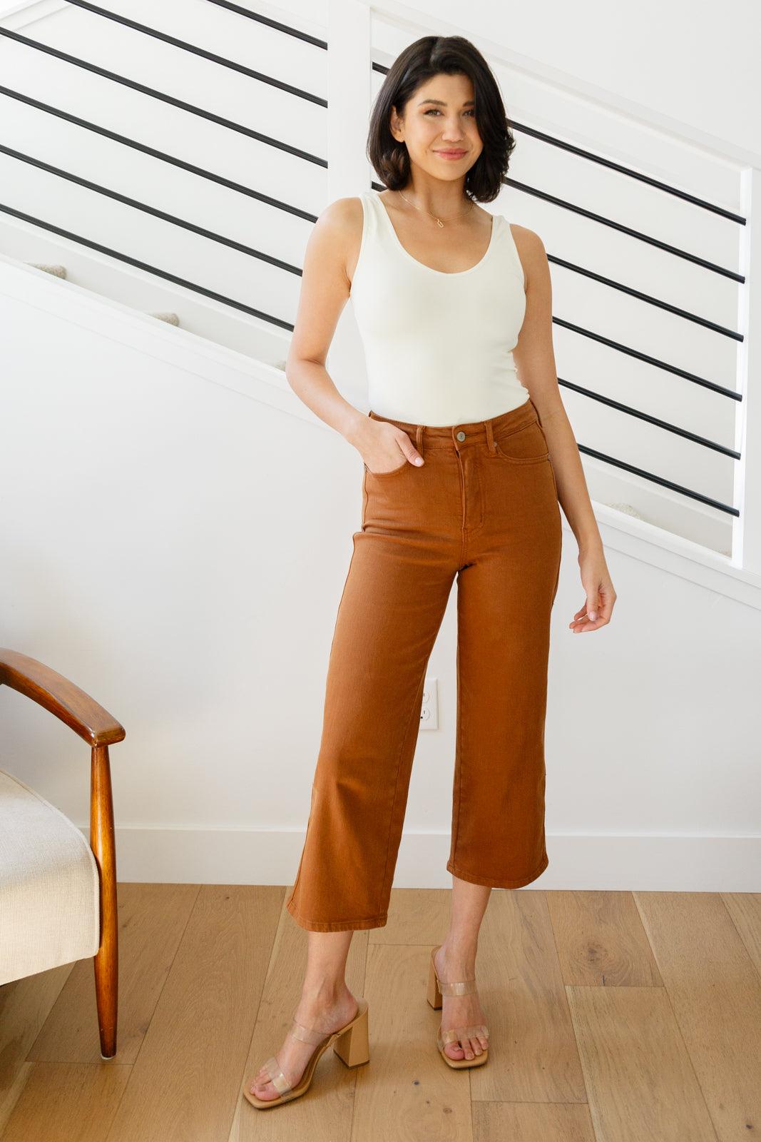 Briar High Rise Control Top Wide Leg Crop Jeans in Camel - Hey Hunni LLC