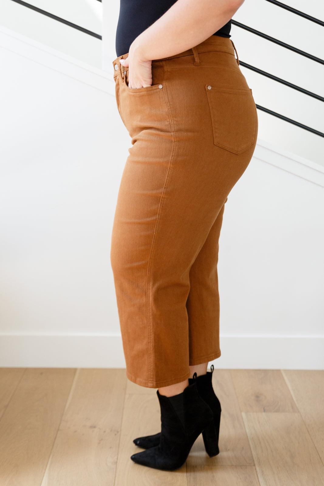 Briar High Rise Control Top Wide Leg Crop Jeans in Camel - Hey Hunni LLC