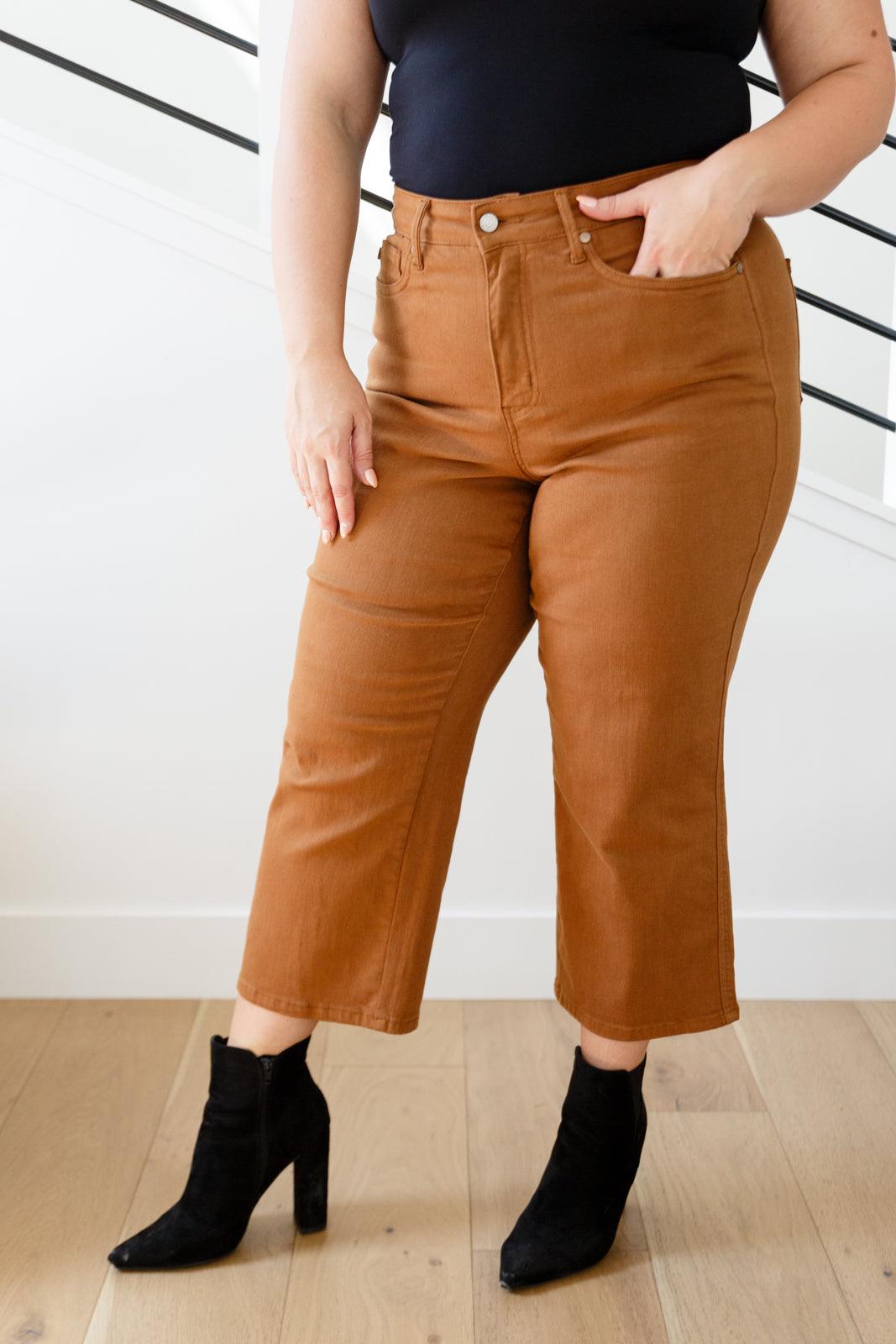 Briar High Rise Control Top Wide Leg Crop Jeans in Camel - Hey Hunni LLC