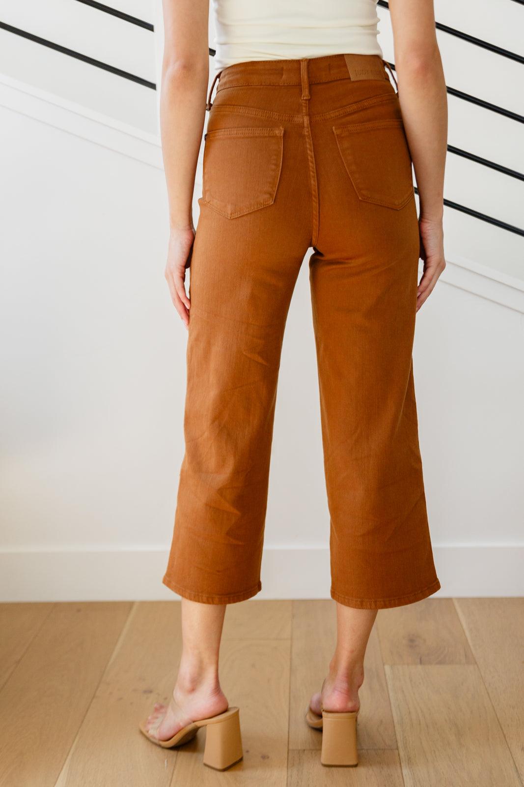 Briar High Rise Control Top Wide Leg Crop Jeans in Camel - Hey Hunni LLC