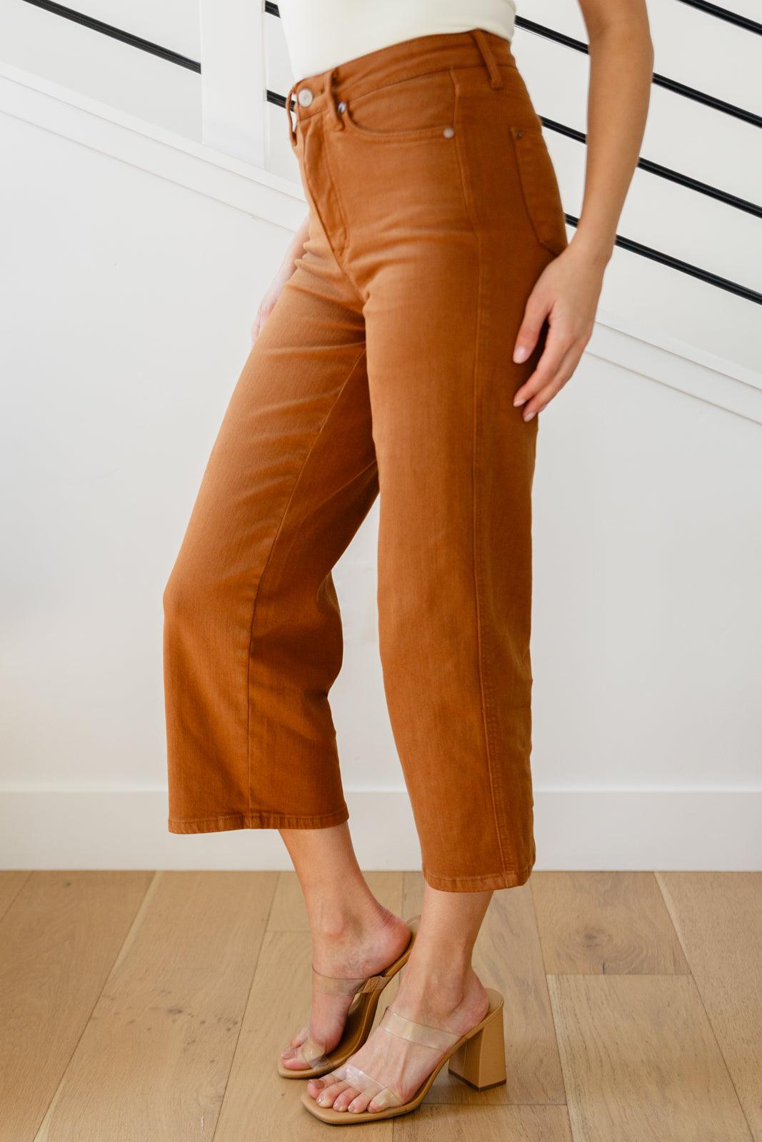 Briar High Rise Control Top Wide Leg Crop Jeans in Camel - Hey Hunni LLC