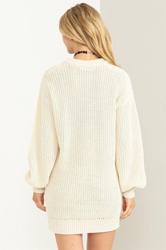 Cable-Knit Ribbed Mini Sweater Dress - Hey Hunni LLC