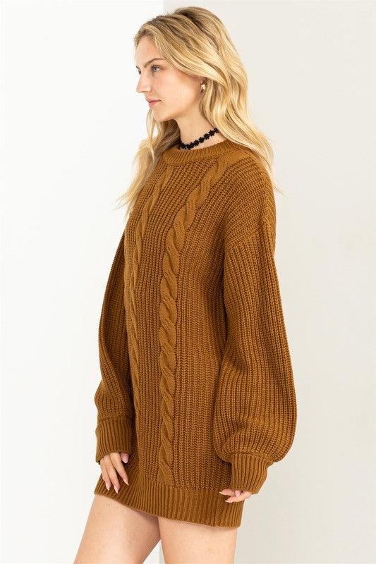 Cable-Knit Ribbed Mini Sweater Dress - Hey Hunni LLC