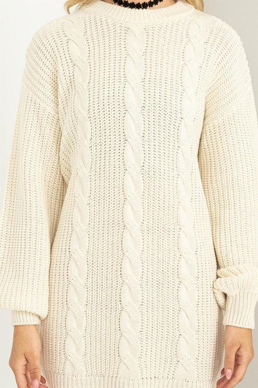 Cable-Knit Ribbed Mini Sweater Dress - Hey Hunni LLC