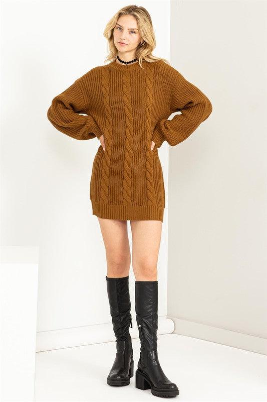 Cable-Knit Ribbed Mini Sweater Dress - Hey Hunni LLC