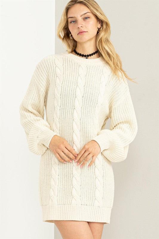 Cable-Knit Ribbed Mini Sweater Dress - Hey Hunni LLC