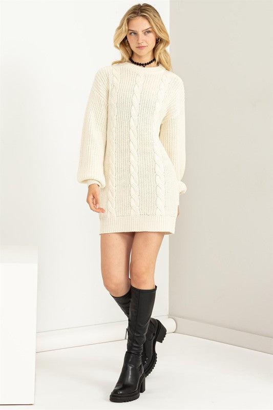 Cable-Knit Ribbed Mini Sweater Dress - Hey Hunni LLC