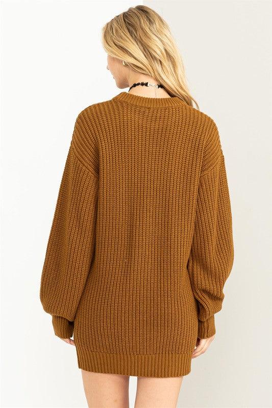 Cable-Knit Ribbed Mini Sweater Dress - Hey Hunni LLC