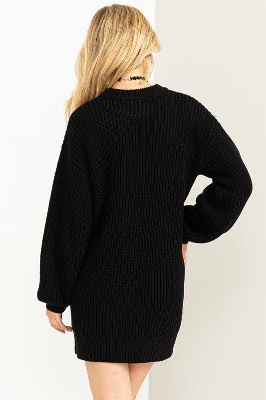 Cable-Knit Ribbed Mini Sweater Dress - Hey Hunni LLC