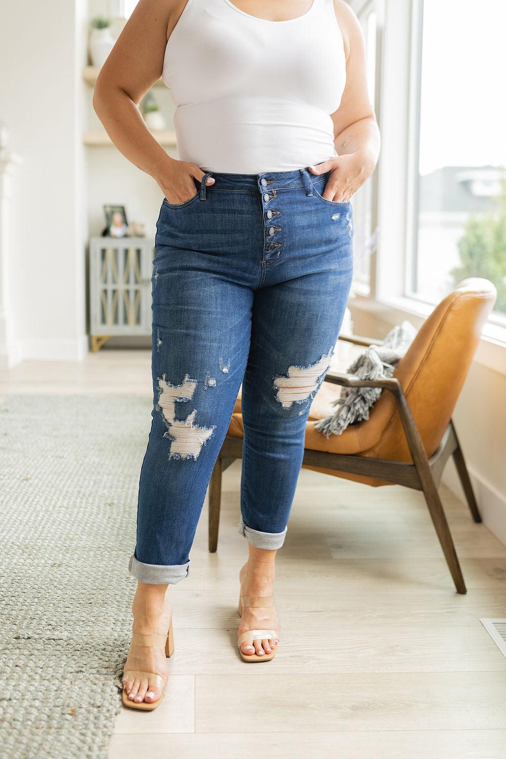 Colt High Rise Button Fly Distressed Boyfriend Jeans - Hey Hunni LLC