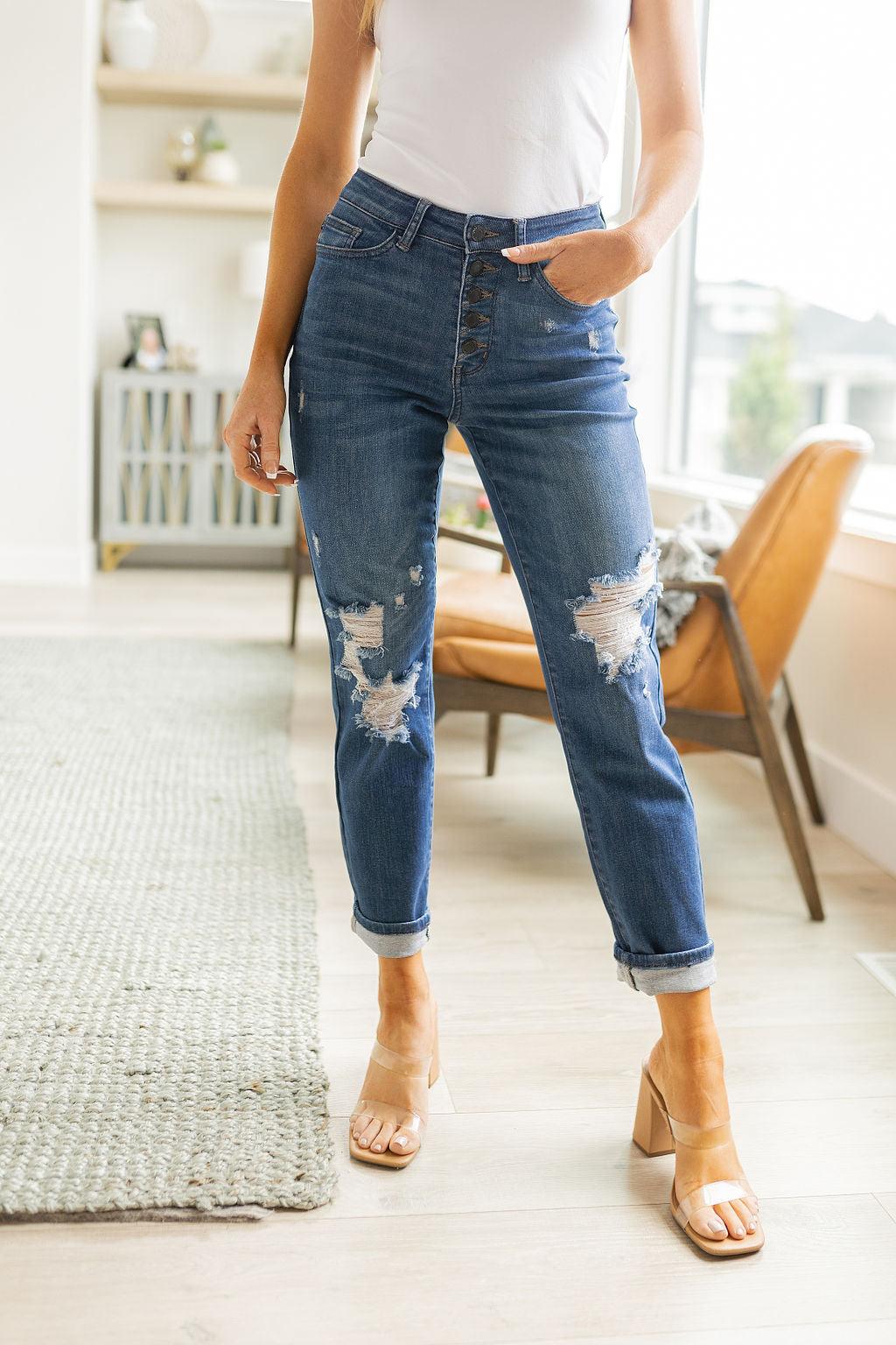 Colt High Rise Button Fly Distressed Boyfriend Jeans - Hey Hunni LLC