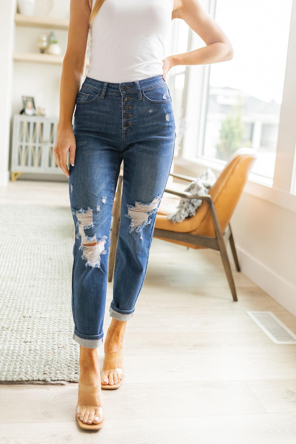 Colt High Rise Button Fly Distressed Boyfriend Jeans - Hey Hunni LLC