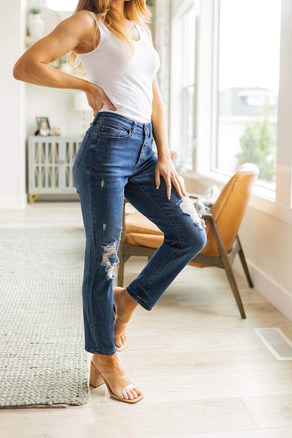 Colt High Rise Button Fly Distressed Boyfriend Jeans - Hey Hunni LLC