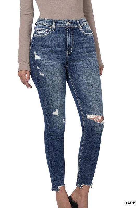 Distressed Hem Skinny Jeans - Hey Hunni LLC