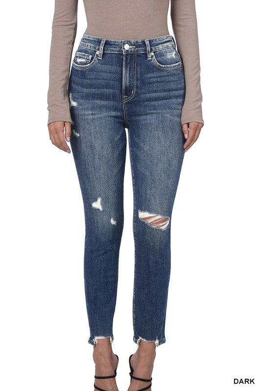 Distressed Hem Skinny Jeans - Hey Hunni LLC