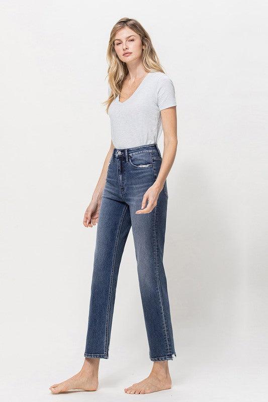 Distressed High Rise Stretch Ankle Straight Jeans - Hey Hunni LLC