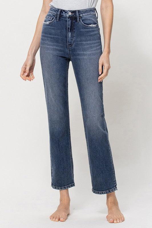 Distressed High Rise Stretch Ankle Straight Jeans - Hey Hunni LLC