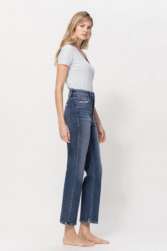 Distressed High Rise Stretch Ankle Straight Jeans - Hey Hunni LLC