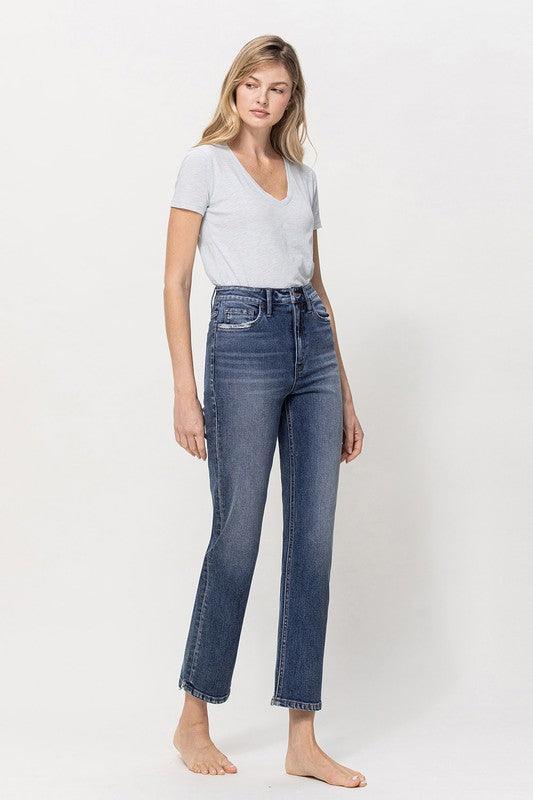 Distressed High Rise Stretch Ankle Straight Jeans - Hey Hunni LLC