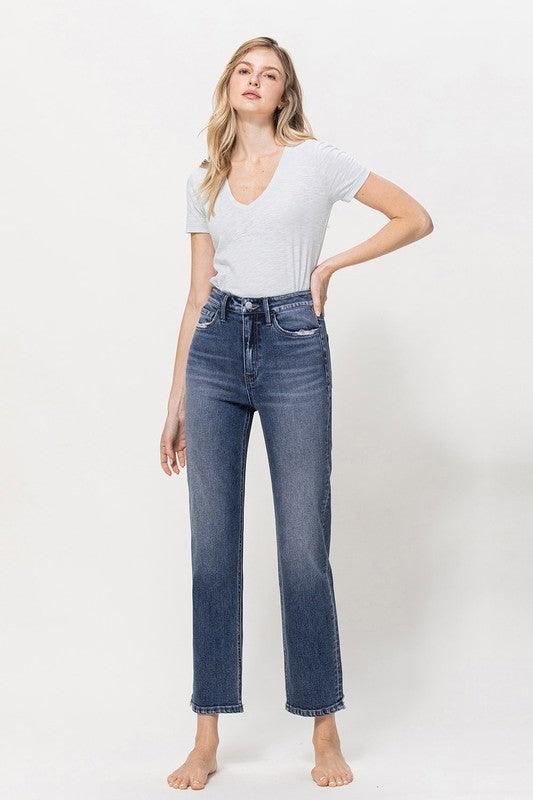 Distressed High Rise Stretch Ankle Straight Jeans - Hey Hunni LLC