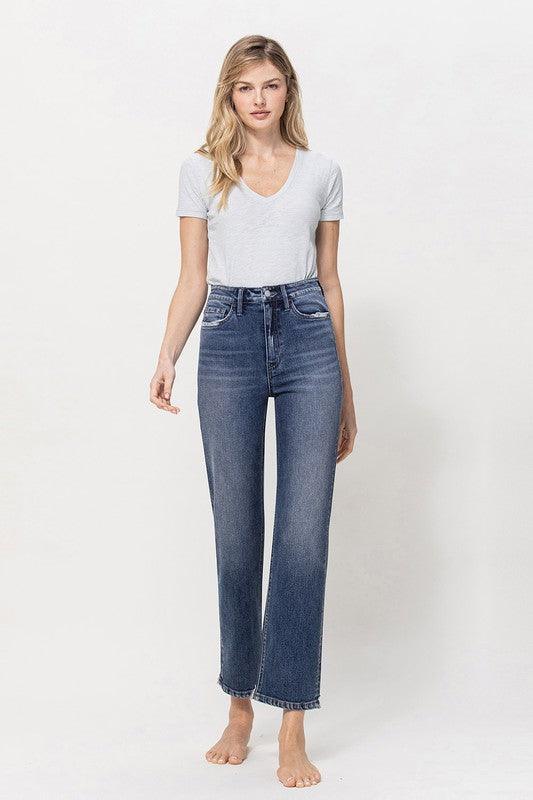 Distressed High Rise Stretch Ankle Straight Jeans - Hey Hunni LLC