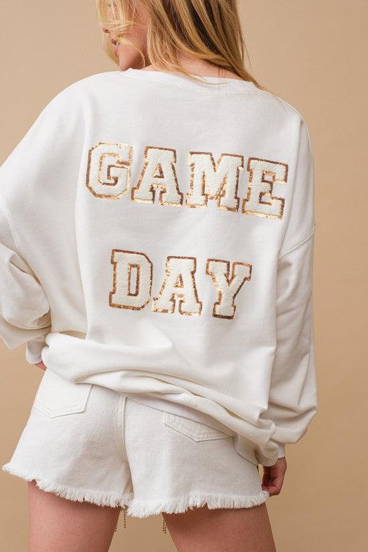 Fleece Terry Football Sequin Patch Sweatshirt - Hey Hunni LLC