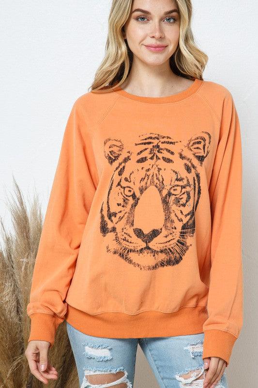 French Terry Tiger Studded Star Graphic Sweatshirt - Hey Hunni LLC