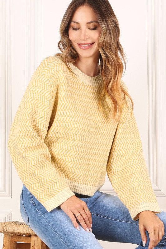 Herringbone pattern crew neck sweater - Hey Hunni LLC