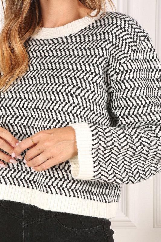 Herringbone pattern crew neck sweater - Hey Hunni LLC