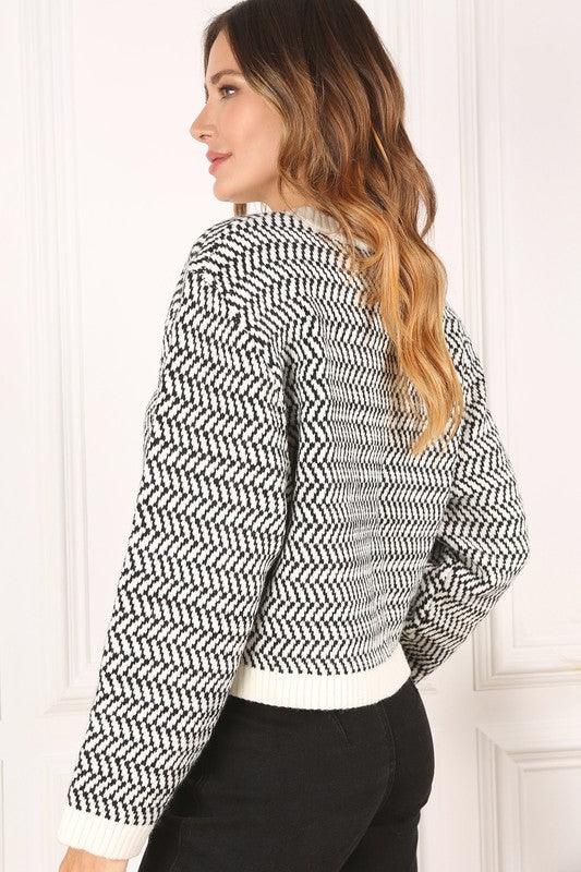 Herringbone pattern crew neck sweater - Hey Hunni LLC