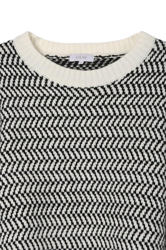 Herringbone pattern crew neck sweater - Hey Hunni LLC