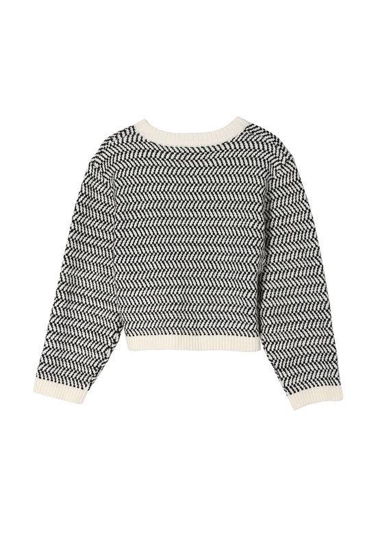 Herringbone pattern crew neck sweater - Hey Hunni LLC