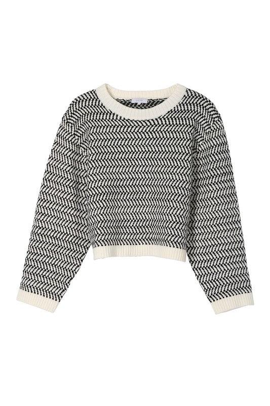 Herringbone pattern crew neck sweater - Hey Hunni LLC