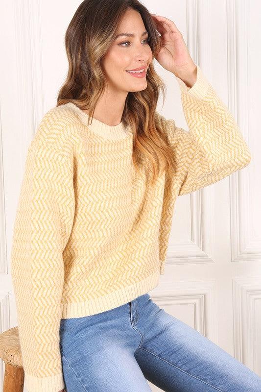 Herringbone pattern crew neck sweater - Hey Hunni LLC