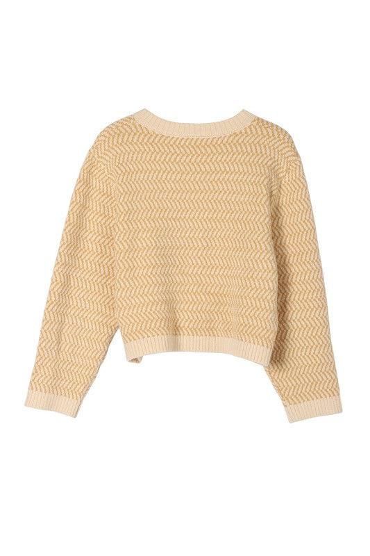 Herringbone pattern crew neck sweater - Hey Hunni LLC