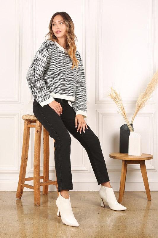 Herringbone pattern crew neck sweater - Hey Hunni LLC