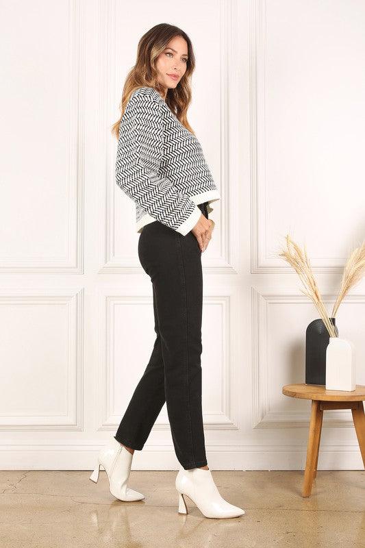 Herringbone pattern crew neck sweater - Hey Hunni LLC