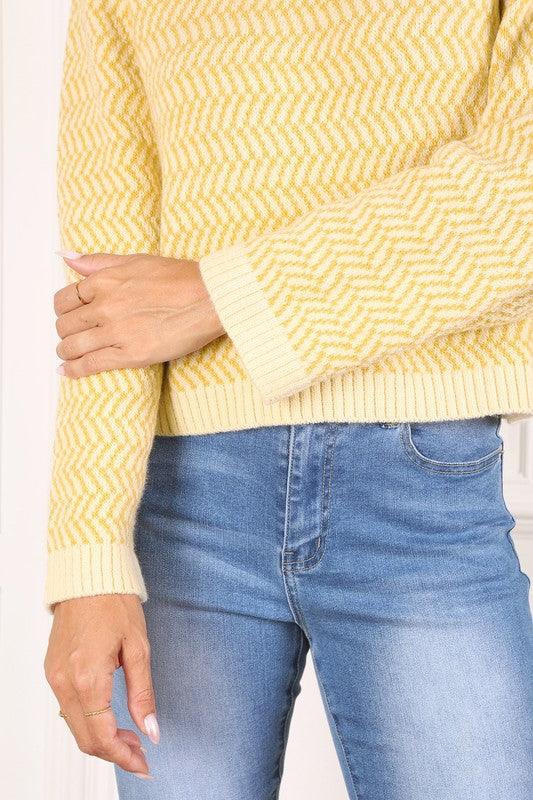 Herringbone pattern crew neck sweater - Hey Hunni LLC