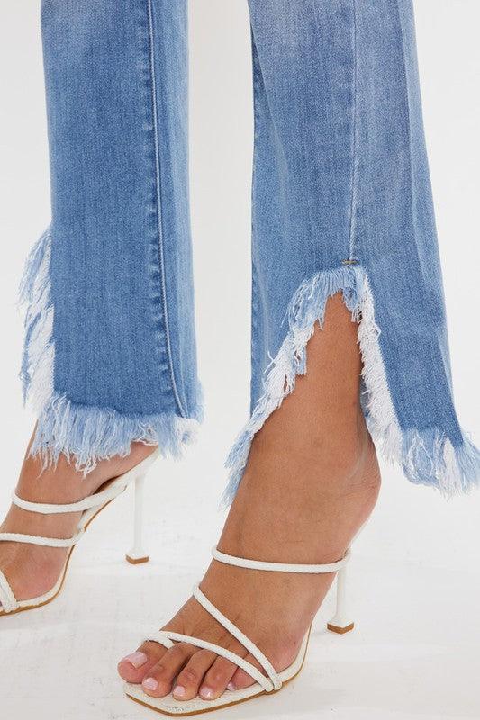 High Rise Leg Distressed Flare Jeans - Hey Hunni LLC