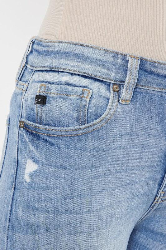 High Rise Leg Distressed Flare Jeans - Hey Hunni LLC