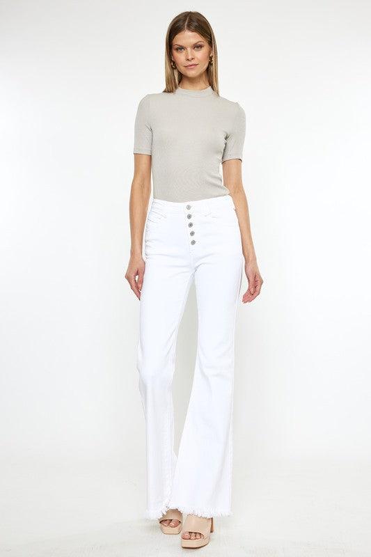 High Rise White Flare Jeans - Hey Hunni LLC