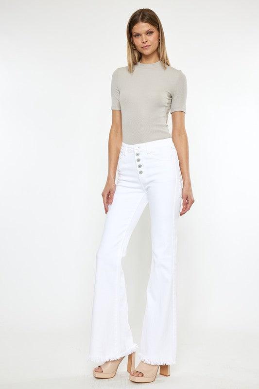 High Rise White Flare Jeans - Hey Hunni LLC