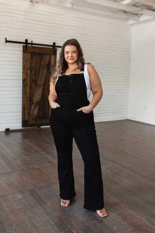 Imogene Control Top Retro Flare Overalls in Black - Hey Hunni LLC